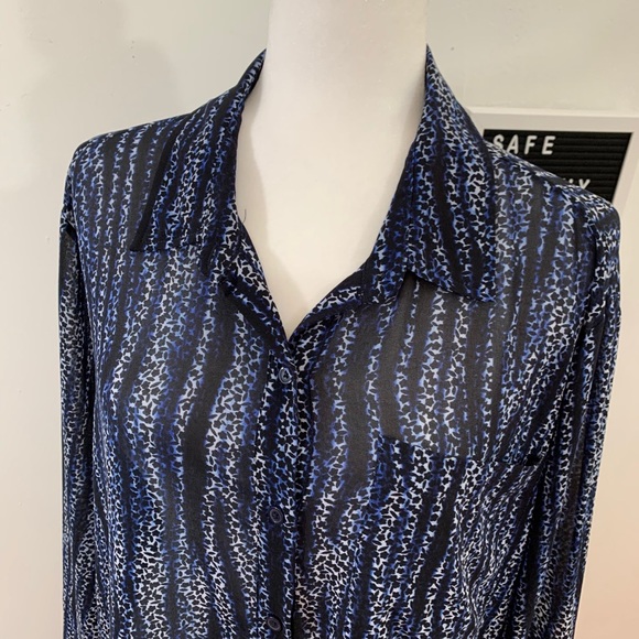 Michael Kors Animal Print Button Down Navy and White Blouse - Picture 9 of 11